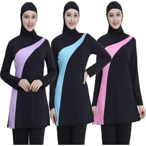 2019 Long Sleeve muslim swimsuit plus size swimwear women muslim swimwear Nylon Burkini Swimming maillot de bain femme musulmane