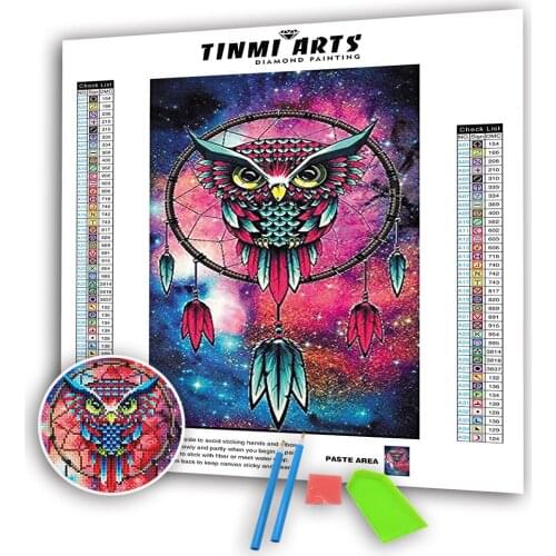 5D Round Full Drill Diamond Painting Kits Crystal Rhinestones Cross Stitch Owl Dream Catcher Art Handmade Crafts Gift Wall Decor