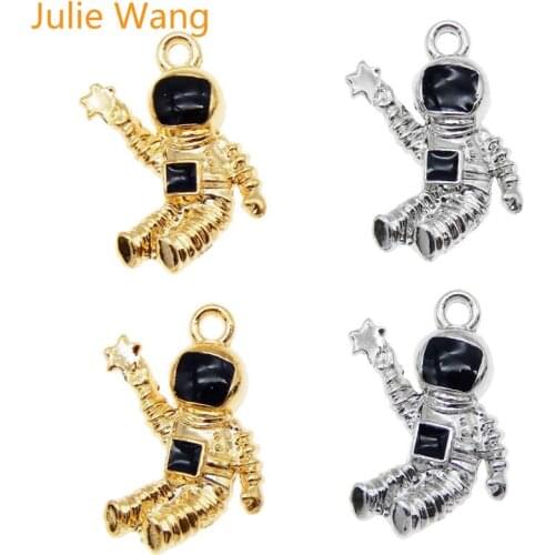 Julie Wang 8PCS Enamel Astronaut Charms Alloy Spaceman Necklace Pendant Bracelet Accessory Jewelry Making