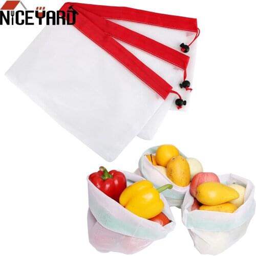 9Pcs/set Reusable Storage Bag Drawstring Harness Pocket Mesh Washable Bags Home Storage For Fruit Vegetable Toys Organization