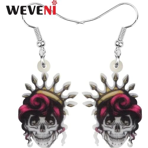 WEVENI Acrylic Halloween Skeleton Skull Earrings Realistic Big Dangle Drop Jewellery For Women Kids Girls Vintage Festival Gift