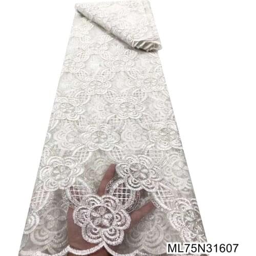 Sequins Lace Fabric 5 Yards Sew African Nigerian Tulle Lace Fabric High Quality 2021 For Sew Diy Dress Wedding ML75N316