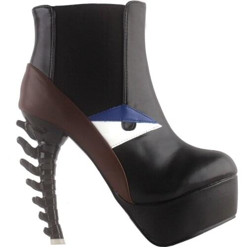 LF80670 SHOW STORY Punk Black Eyes High-top Bone Platform Ankle Boots