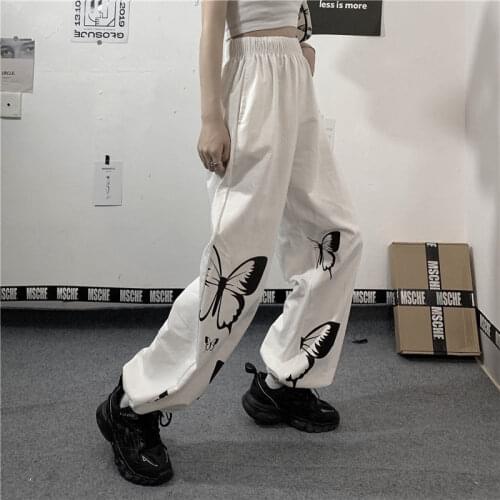 Womens Pants Korean Ins White Beamed Trousers Loose Butterfly Straight Wide Leg Pants High Waist Student Harajuku Casual Pants
