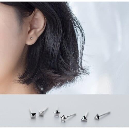 Colusiwei Real 925 Sterling Silver Star Square Triangle Stud Earrings for Women Silver Tiny Earrings Fine Jewelry brincos