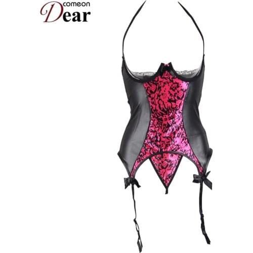 Comeondear Pole Dance Plus Size Lenceria Sexy Para Mujer Bra Lingerie Woman RB70134 Leather Halter Open Cup Bustier With Sling