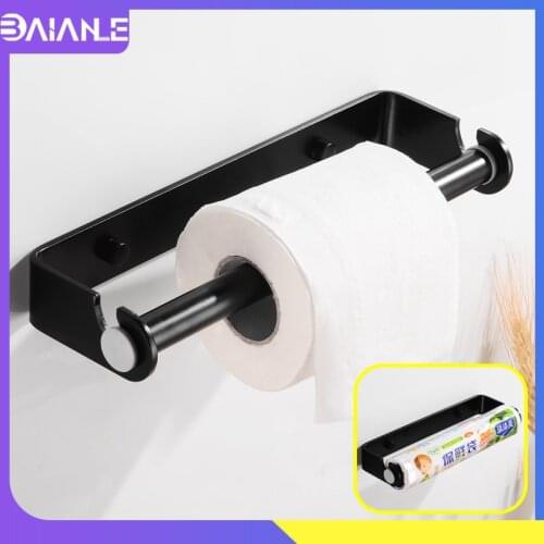 Toilet Paper Holder Black Kitchen Paper Holder Hanger Tissue Roll Towel Rack Dispenser Wall Mounted Cabinet Plastic Wrap Holder
