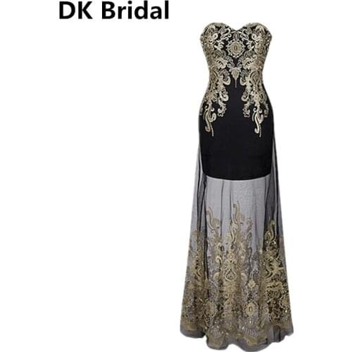 Elegant Golden Thread Embroidery Tulle Prom Dresses Vintage 1920S Strapless Embroidery See Through Lace Up Long Evening Dress