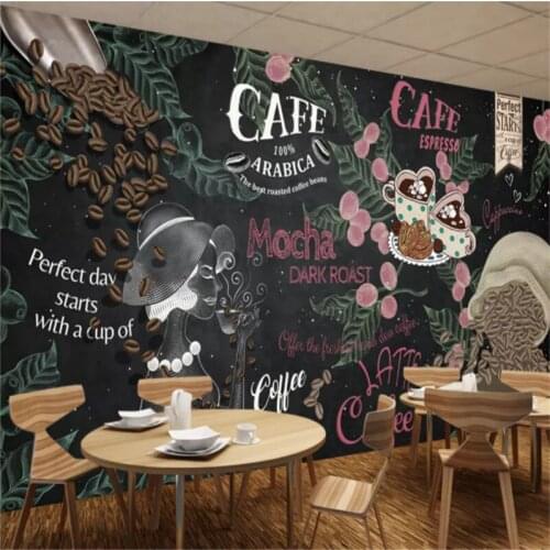 European Hand-painted Cafe Blackboard Mural Photo Wallpapers Coffee House Industrial Decor Custom Wall Paper 3D Papel De Parede