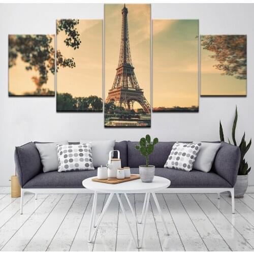 Canvas Wall Art Pictures Framework Home Decor 5 Pieces Beautiful Paris Paris Tower Abstract Landscape Painting HD Prints Poster