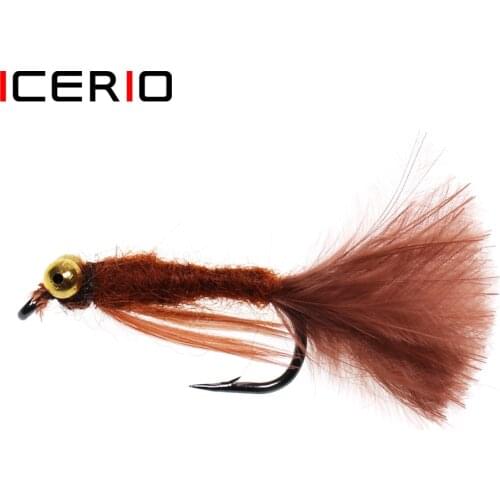 ICERIO 6PCS Brown Woolly Bugger Streamer Flies Trout Fishing Fly Lure Baits