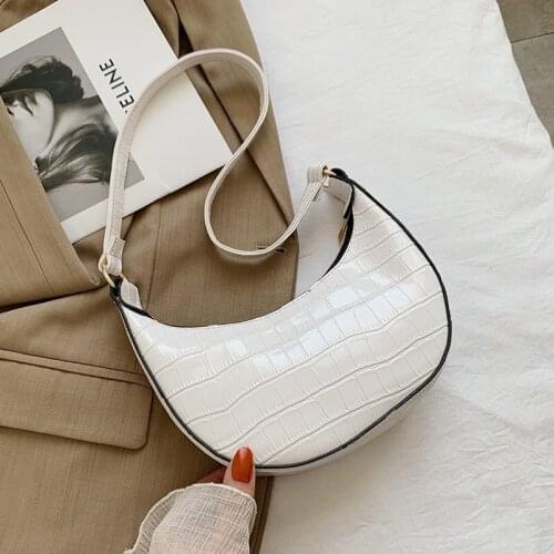 Famous Brand Crocodile Pattern Womens Shoulder Bag Retro Simple Handbag Small Saddle Crossbody Bag Ladies Handbag