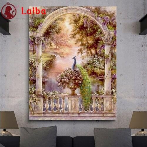 Round square diamond Natural scenery, peacock embroidery full diamond painting stitch cross mosaic picture rhinestones home art
