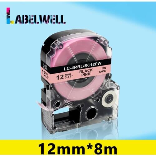 Labelwell 12mm SC12PW For Epson Kingjim SC12PW LK-4RBL Black on Pink label tape for Epson Label Maker LW-300 LW-400 LW-700 500
