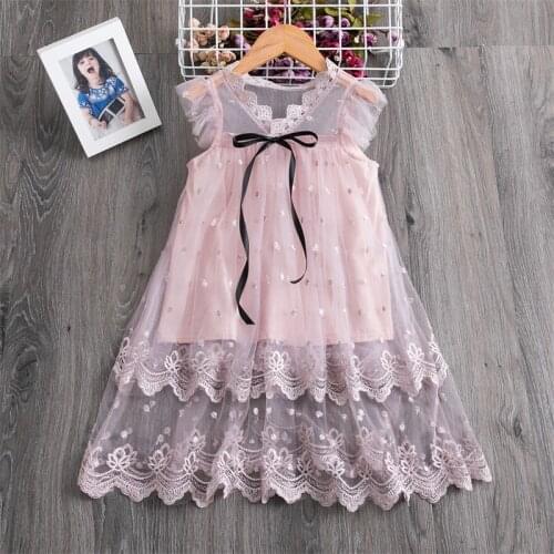 Summer Little Girls Dress Lace Party Princess Dress Childrens Clothing Daily School Casual Wear Kids Dresses For Girls 3-8Yrs