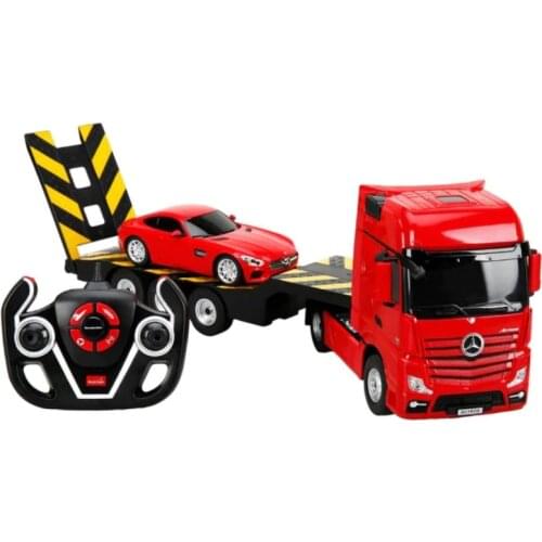 Mercedes-Benz Actros Remote Control Trailer Truck Car 1:26 Scale with Mercedes Amg Gt 2 Pieces Full Function Original Licensed