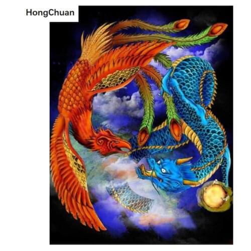New Year 5D DIY Square/Round Diamond Painting Fire Phoenix Dragon Cross Stitch SeikeChristmas Diamond Embroidery Home Decoration