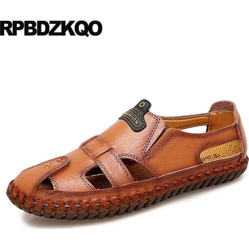 Flat men sandals leather summer water shoes beach fashion casual brown plus size large 2019 black designer outdoor 46 slip on