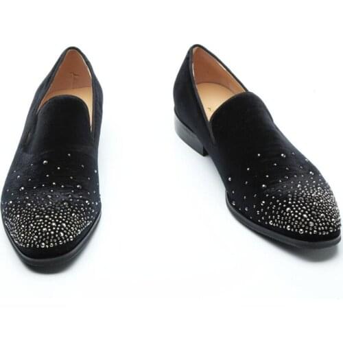 Hidden heel shoes for men black spiked loafers european mens dress shoes formal party wedding italian shoe lasts velvet smoking