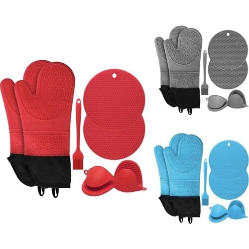 Extra Long Oven Mitts and Pot Holders Sets, 15 Inches Heat Resistant Silicone Oven Mitts with Mini Oven Gloves
