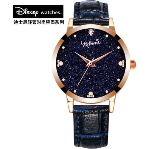 Disney Original Women Romantic Starry Sky WristWatches Leather Rhinestone Designer Ladies Clock Simple Dress Gfit Montre Femme