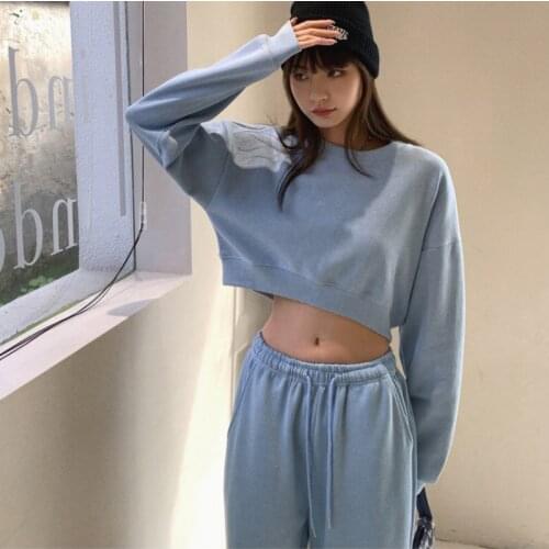 Autumn Sportswear Two-Piece Set Casual Loose Crop Top Sports Sweatshirt Sweatpants Women Outfit 2021 Korean Clothing Tracksuit