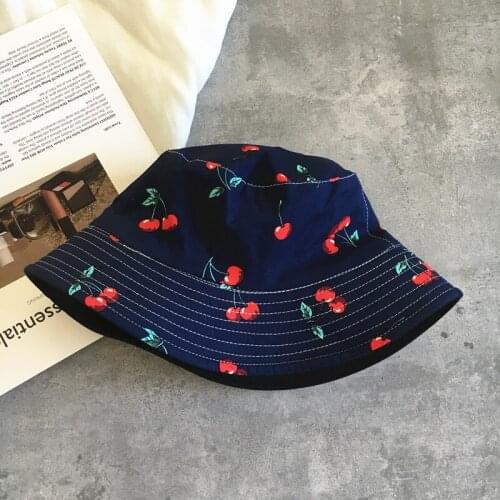 2020 New Fruit Cherry Bucket Hats For Girls Women Two Side Reversible Fisherman Hat Panama Bob Hat Summer Sun Hat