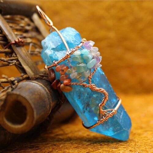 6pcs Natural irregular Pillar blue crystal pendant clr gravel Meditation Quartz Treat Crystal Charm for Jewelry Making Free