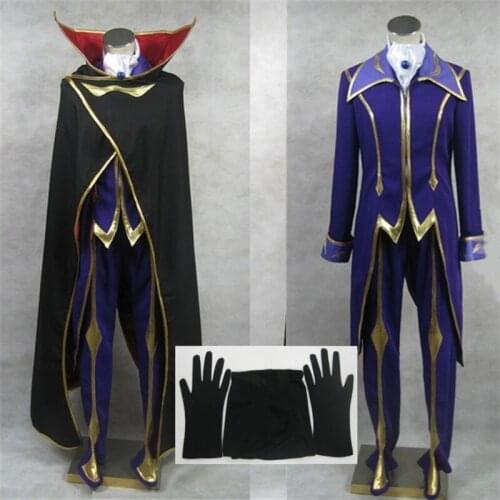 Full Set Japanese Anime Code Geass Cosplay Zero Lelouch Costumes Suit Includes Gloves Any Size