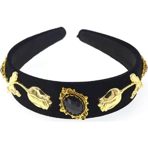 Girls Wide Black Shiny Luxury Rhinestone Hair Band Crystal Shiny Luxury Rhinestone Hair Band Hair Accessories Headwear