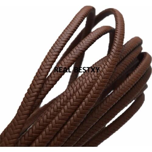 5m/lot approx: 7*4mm brown Flat Square Leather Rope Braided Natural Uninterrupted Cord For DIY Men Bracelet Jewelry leather cord