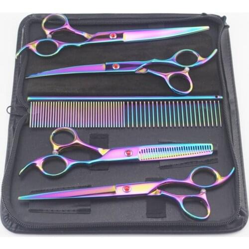 7.0 inch Professional Pet Scissors for Dog Grooming Straight Curved Shears Sharp Edge Animals Cat Hair Cutting Thinning Tool Kit