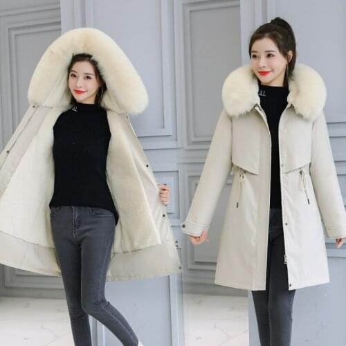 2021 new style winter down padded jacket women Korean version loose padded fur collar mid-length padded jacket
