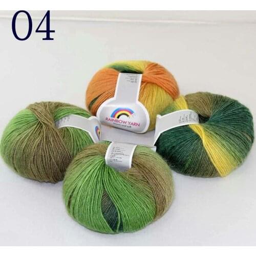Sale Soft 4X50gr balls Cashmere Wool Colorful Rainbow Wrap Shawl DIY Hand Knit Yarn 524-04 Green Yellow Khaki Olive