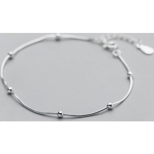 Real 925 Sterling Silver Ball Beads Snake Chain Bracelets Simple Jewelry for Women