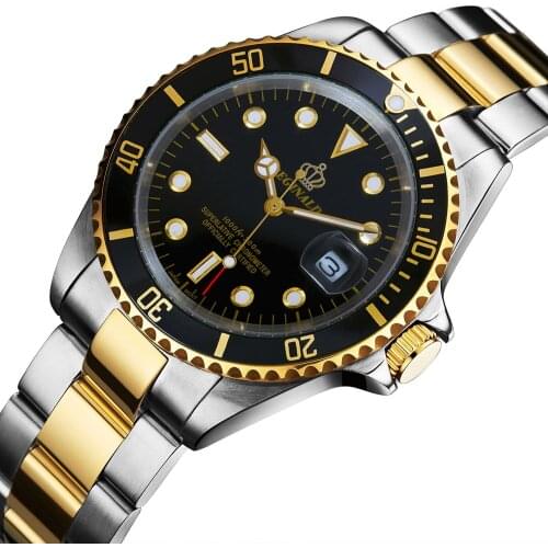 REGINALD Gold Watch Men GMT Rotatable Bezel Sapphire Glass Stainless steel Band Sport Quartz WristWatch reloj relogio 40MM