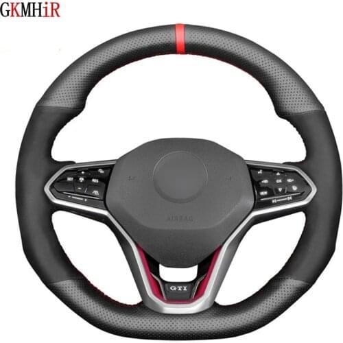 DIY Soft Black Genuine Leather Suede Car Steering Wheel Covers For Volkswagen VW Golf 8 MK8 GTI Golf GTE 2020-2021