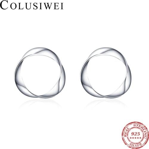 Colusiwei 100% Real 925 Sterling Silver Geometric Wave Stud Earrings for Women Hypoallergenic Silver Fine Jewelry