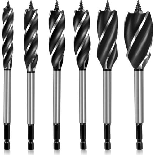 Drill Bit Four Flute Hex Shank 10mm - 32mm High Carbon Steel Screw Point Woodworking Fast Speed Wood Drilling Holes