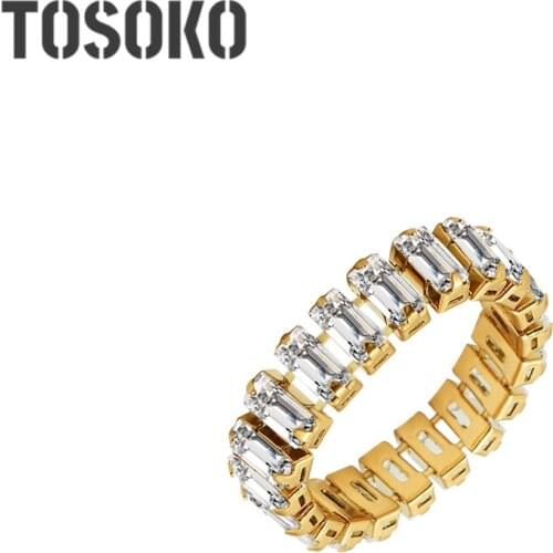 TOSOKO Stainless Steel Jewelry Two Claw Zircon Ring Womens Fashion 18 K Gold Colour Fashion Ring BSA224