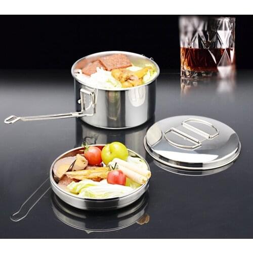 304 stainless steel thickened rice box Full steel steamed lunch box for student canteen round lunch box