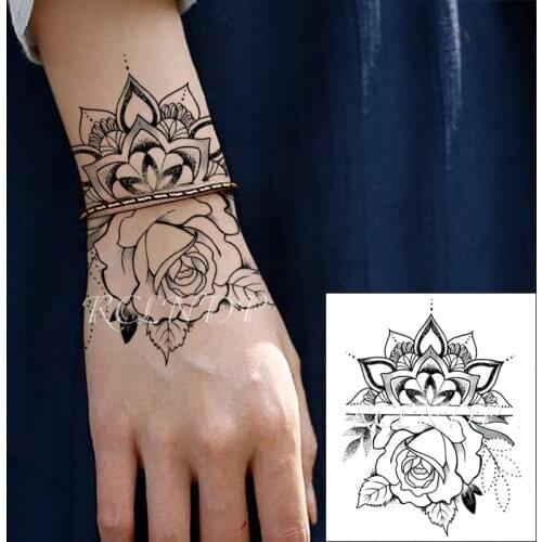 Waterproof Temporary Tattoo Sticker Rose Mandala Flower Element Fake Tatto Flash Tatoo Hand Size Art Tattoos for Women Men