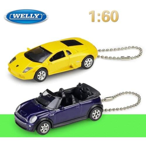 WELLY Diecast 1:60 Simulator Alloy Model Car Keychain Lamborghin/Cooper Metal Toy Cars For Children Gift Collection Decoration