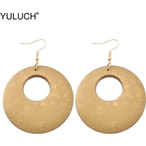YULUCH Fashion Gold Round Wood Chip Hollow Dangle Chandelier Earings Hanging Earrings For Women Lady Wedding Jewelry Accessories
