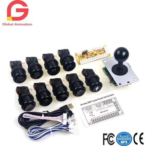 Zero Delay Pc Arcade Game DIY Parts Kit 9x Arcade Buttons with Microswi ,Happ+8 Way Arcade Joystick+PC Game Encoder To MAME Game