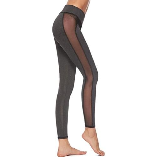 Women 2020 Fitness Leggings Contrast Color Mesh Stripes Stitching Sexy Fitness Leggings High Waist Ankle-Length Mesh Legging