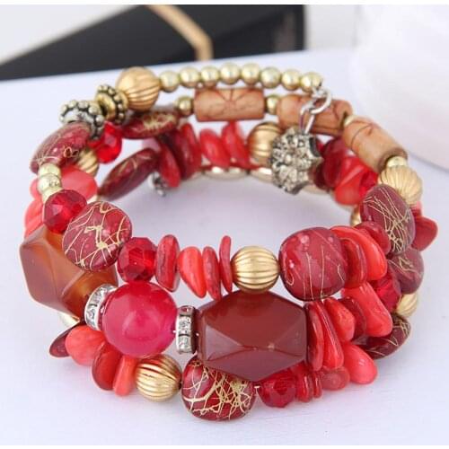 Retro Women Multi Layers Natural Stone Beaded Adjustable Bracelet Jewelry Gift