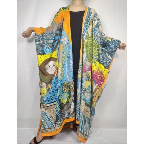 Muslim Abaya Bright Floral Silk Long Cardigan Kimono For Women Casual Summer Beach Swimwear Caftan Cover Up Kimonos For Lady