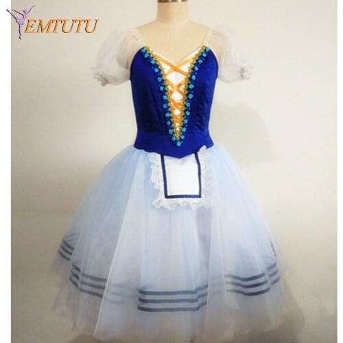 Giselle Ballet Long Tutu Dress Blue Professional romantic Giselle Ballet Tutu Puff Sleeve Blue Nutcracker Ballet Costume Napoli