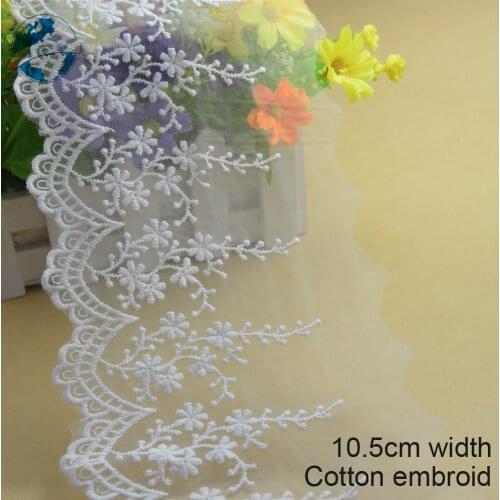 10yards 10.5cm white lace cotton embroid lace sewing ribbon fabric guipure diy trims warp knitting DIY Garment Accessories#2632